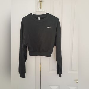 ALO Yoga Black Women's Cropped Sweatshirt S And Sweatpants XXS